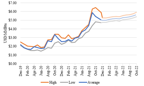 Natural Gas Prices and Projection 2019 to 2022