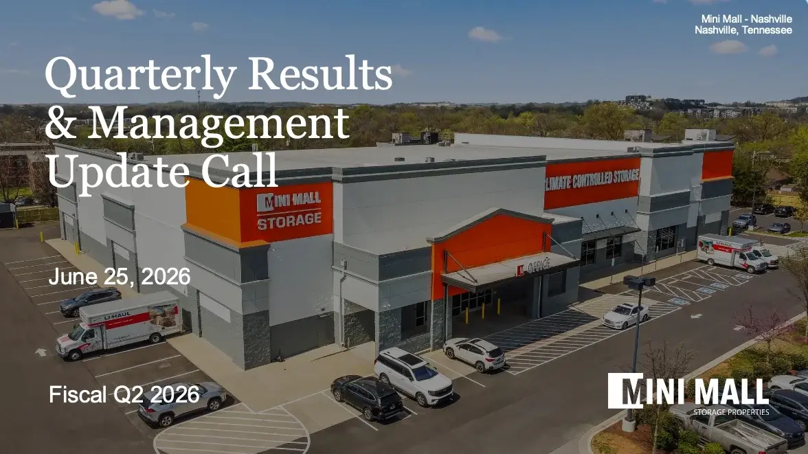 Mini Mall Storage Properties Trust Fiscal Q2 2026 Update